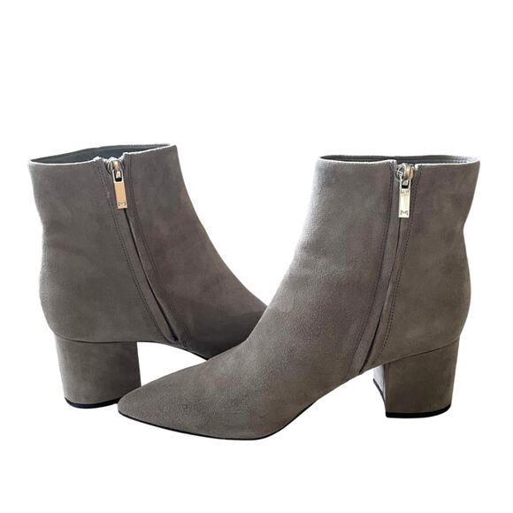 Anthropologie Womans 7 Suede Ankle Boots Stack Heel Pointed Toe Booties Gray EUC - Picture 1 of 8